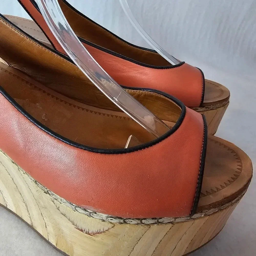 Anthropology Leifdotirr Cream salmon color‎ with wood wedges and snake trim